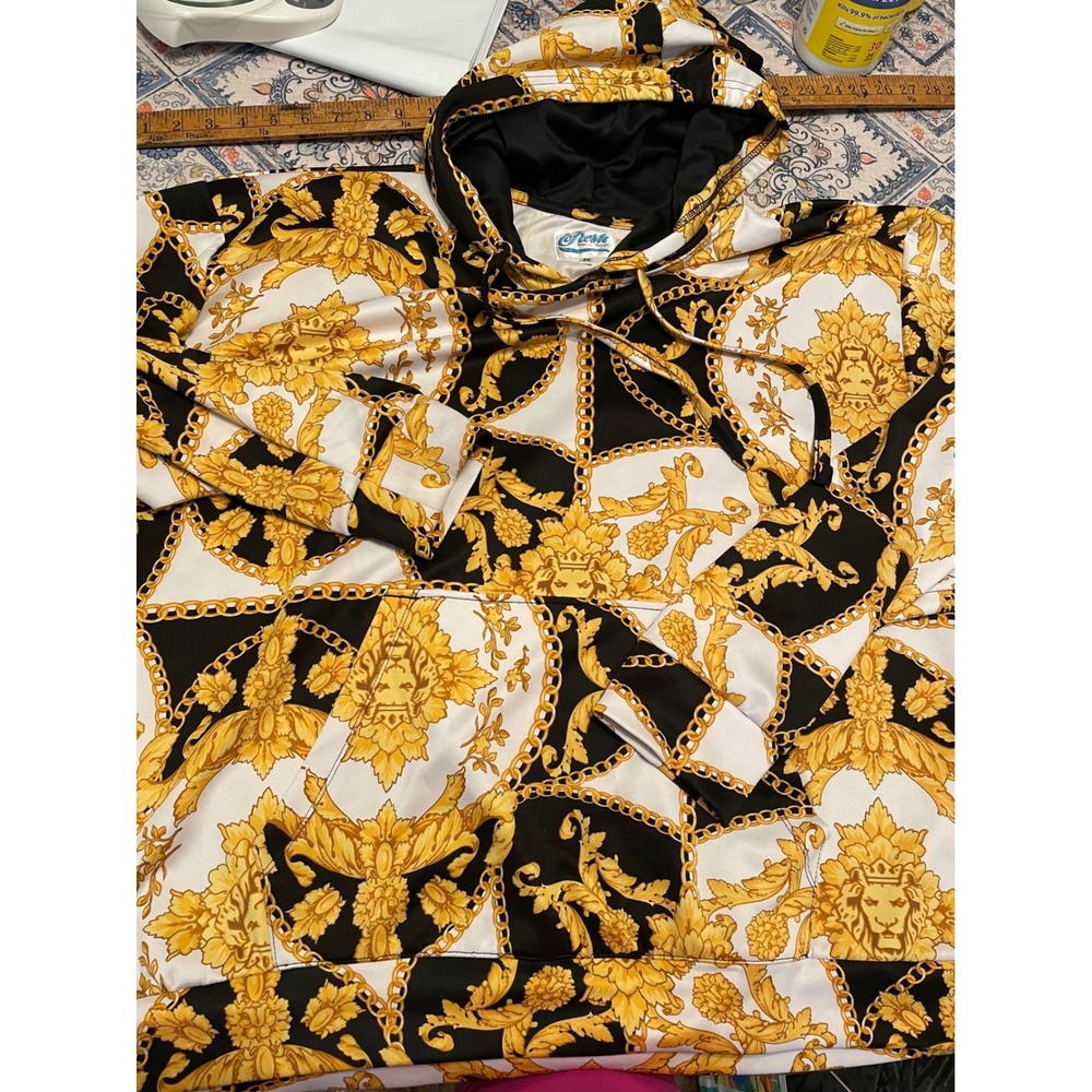 Fresh Prince of Bel-Air Mens Hoodie 3X Baroque Gold Lion Chain Print Sweatshirt